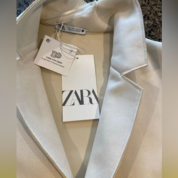 Zara Cream/Tan Vegan Leather Suede Car Coat BNWT Size S - Picture 4 of 11